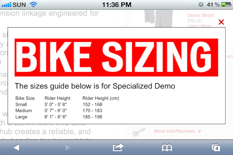 specialized riprock size chart