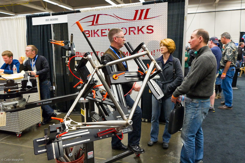 Anvil Bike Works with a ti welding rig on display.