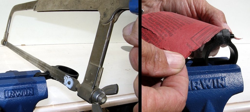 Cut reflector tab off and reshape the collar.