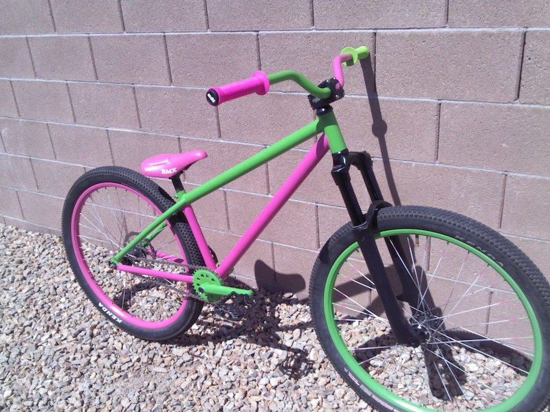 green and pink bike