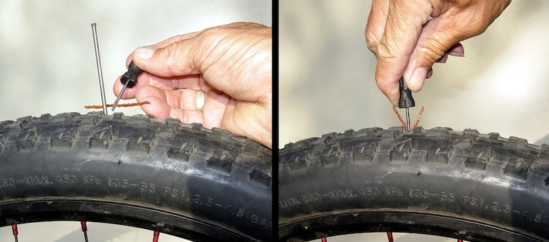 Shove the plug into the puncture until about a half-inch sticks out from the tire.