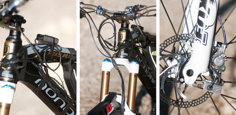 Close-ups up Fabien Barels Mondraker test bike.