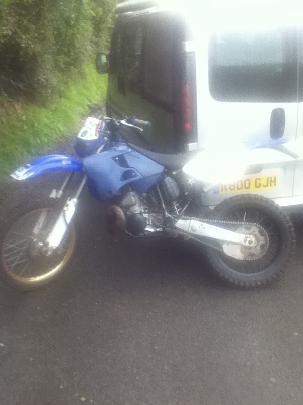well, its my mx bike, leaning against our van..