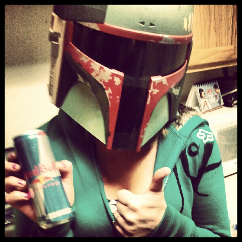You know...red bull and a boba fett helmet makes everything better haha