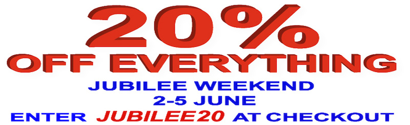 20% OFF EVERYTHING 
FOR THE JUBILEE WEEKEND!!!!!
HURRY OR MISS OUT!!