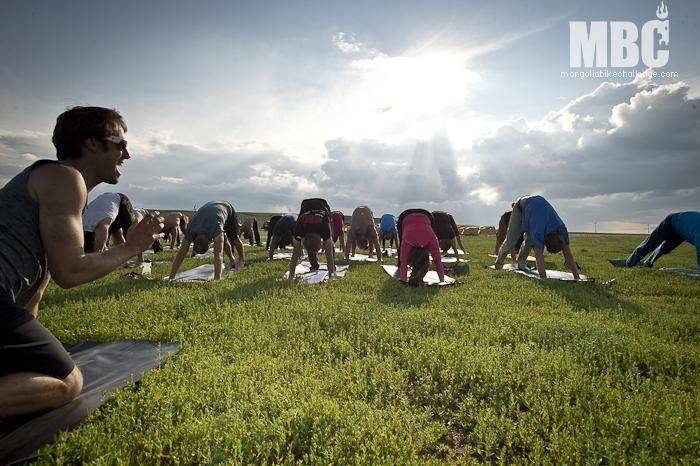 Mongolia Bike Challenge Stage Three - Post Race Yoga. Photo Credit: Margus Riga