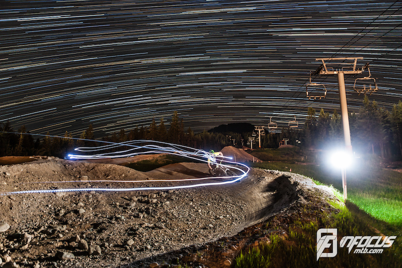 Longtime exposure shot of Andi riding the 4X track at 2am! It looks pretty bright in the picture but though he had 3 headlights it's been gnarly going down the hips and berms.
It's a series of about 100 pictures each with a 30 seconds exposure and add together afterwards.



facebook.com/infocusmtb
