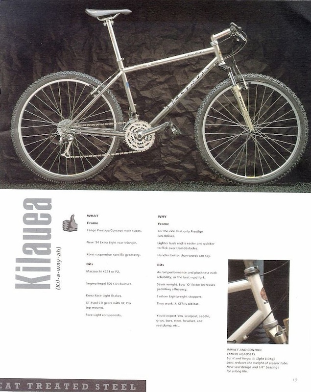 My first real mountainbike - Kona Kilauea 1994, changed the thumb shifter to Grip Shift X-Ray :o) Still an amazing looking bike...