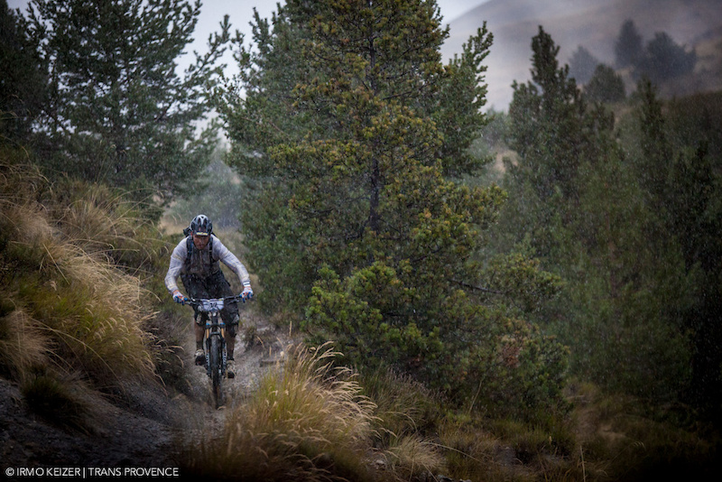 Joost Wichman makes his way down during heavy rain and hail in the first stage of day 2 of the 2012 Trans Provence.