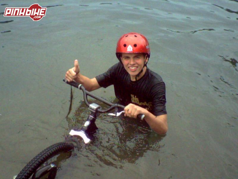 ridin the bike in the water