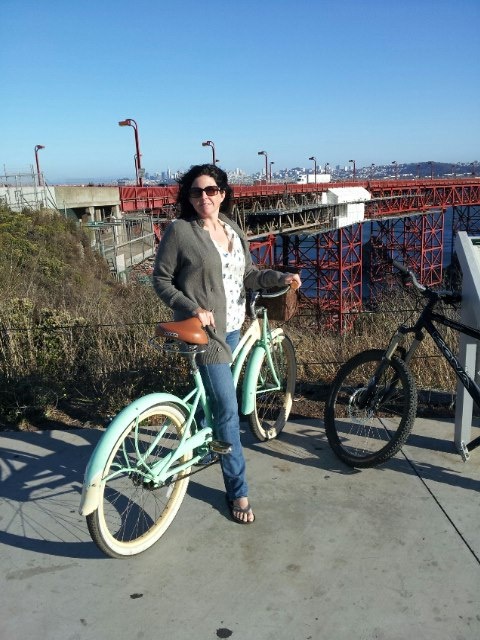 Riding the Golden Gate Bridge with my special lady friend, aka wife.