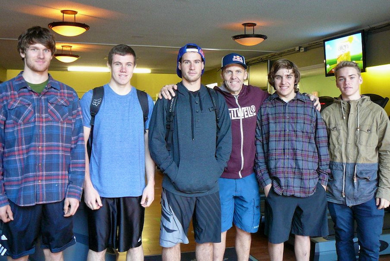 PerformX-trained athletes, from left, Bas van Steenbergen, Mark Wallace, Steve Smith, trainer Todd Schumlick, Mckay Vezina, and Jayson Giorio.