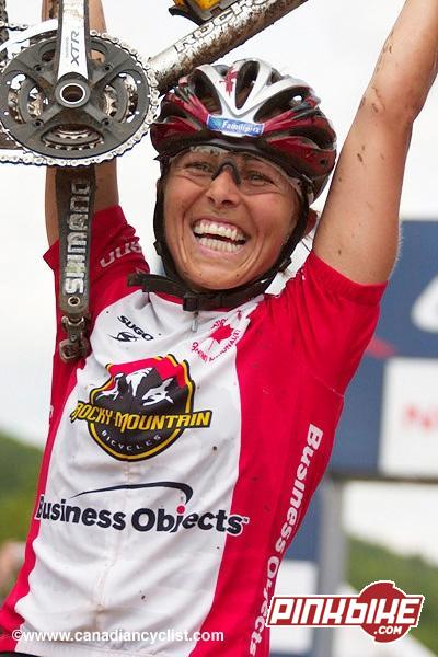 Happy with her 2nd WC win-photo courtesy of Canadian Cyclist