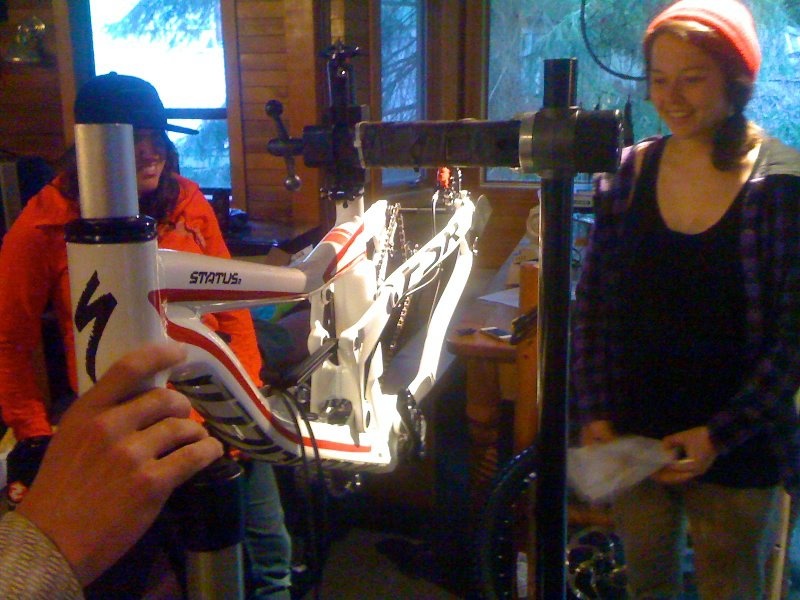 Assembling her brand new bike.