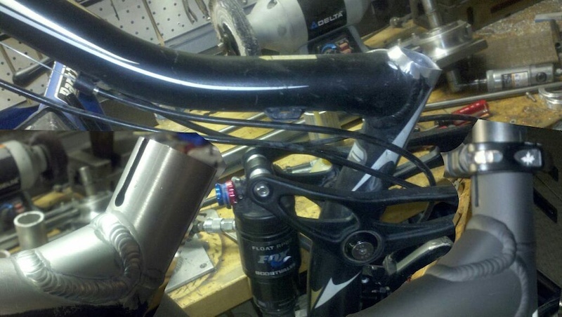 Local rider ripped the seat tube clear off the bike we re attached and added a gusset. Matched the stock welds quite nice!