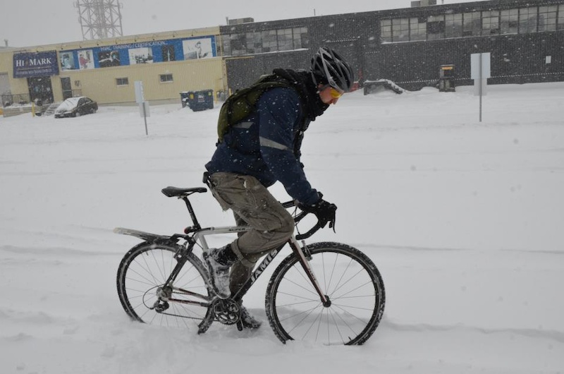 Chris On his Jamis Supernova cyclocross- yes the big Toronto Snow storm of 2013