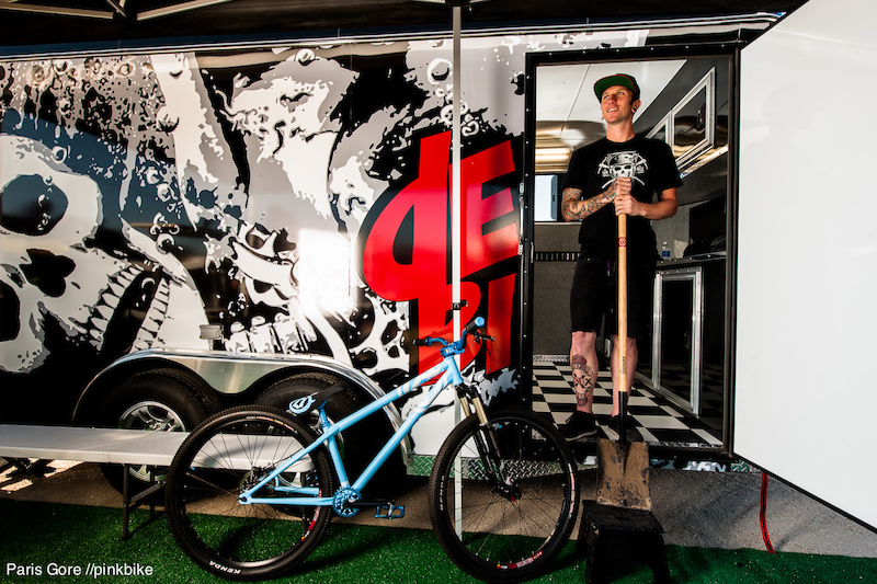 Jake Kinney is literally digging his new bike. No dig no ride. However, Jake shows off his Streetsweeper with redesigned geometry for 2013.