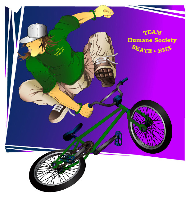 This is a logo design for a BMX/Skate team sponsored by a local Humane Society center California. This was created in Adobe Illustrator.