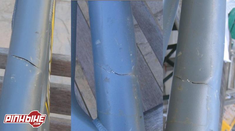 cracked downtube of my Intense M1. bugger.