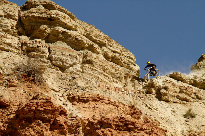 Andreu Lacondeguy drops in at the top of the Rampage course 2012