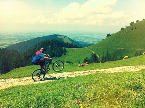 riding a trail at the Kampenwand in the german alps....