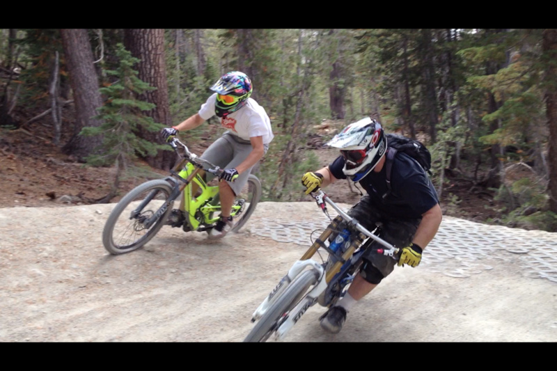 doubles off 2nd black ramp on Pipeline at Mammoth Mountain Bike Park