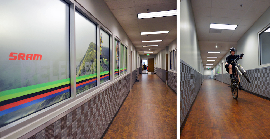 How could you resist pulling a manual on these perfect hallways Lunch time rides seem to end with the habitual hallway wheelie down The Brown Mile .