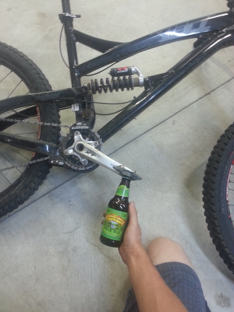 Closest bottle opener when I was laying under my Subie changing my oil. Proper use of XTR pedals.