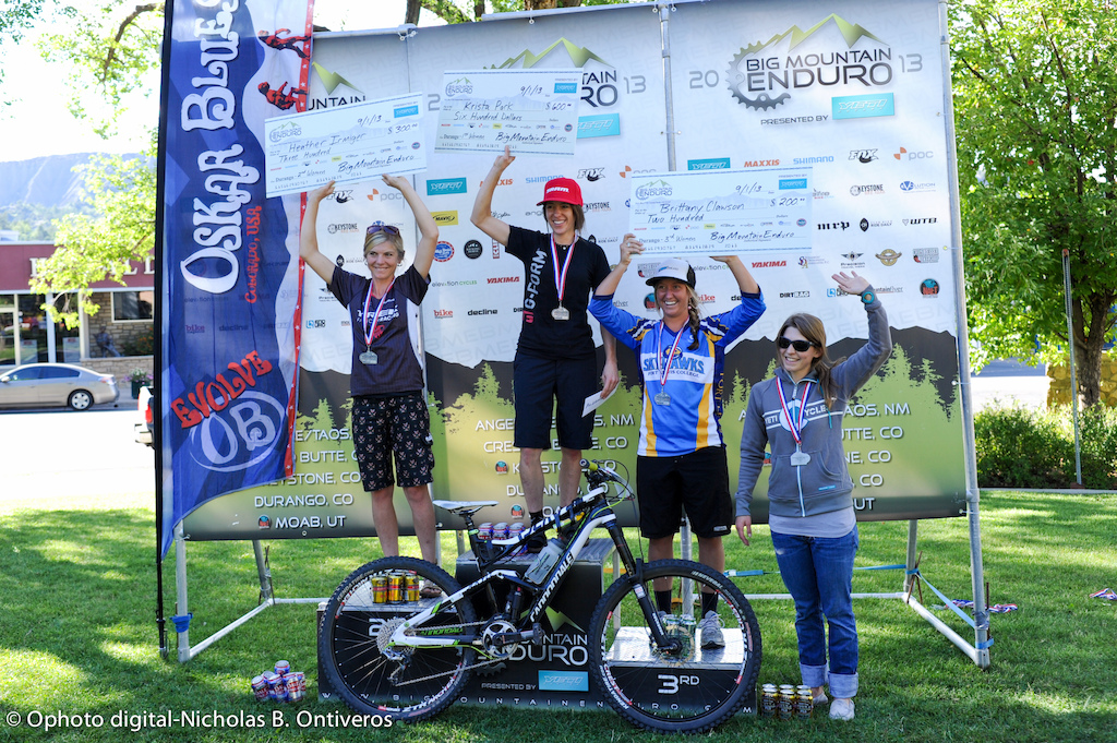 Pro Women Podium: Krista Park (Cannondale), Heather Irmiger (Trek Factory Racing), Brittany Clawson (Fort Lewis College), Darian Harvey (Mountain Bike Specialists), Sarah Rawley (Yeti Cycles/POC).