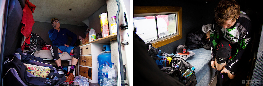 Al Stock left and Sam Flanagan right Van life. No posh hotels or anything for these lads.