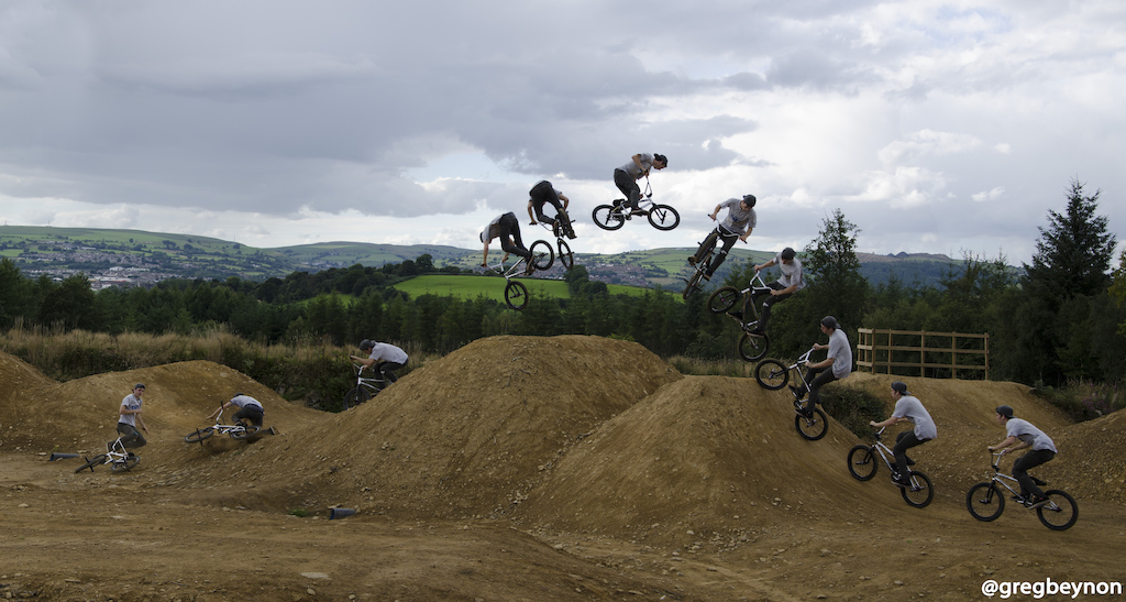 Sequence shot of Will falling attempting a 360 at Van Riad dirt jumps, Caerphilly.