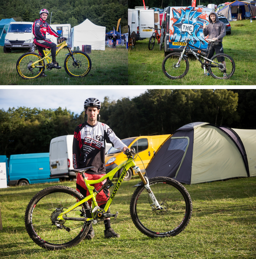 A look a few of the bikes. Top left is Rob on a nice yellow carbon Transition Top right is Loose dog and his Cotic full sus and on the bottom is final round winner Donny with his Carbon Santa Cruz Bronson.