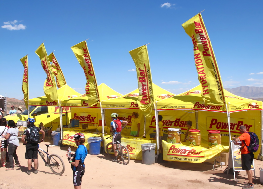 If you rode a demo bike here at Bootleg Canyon, then you passed by Power Bar where they were on hand to keep you hydrated and fed to keep you safe out there in the desert heat. If you get a chance, try their Smoothie flavoured bars.