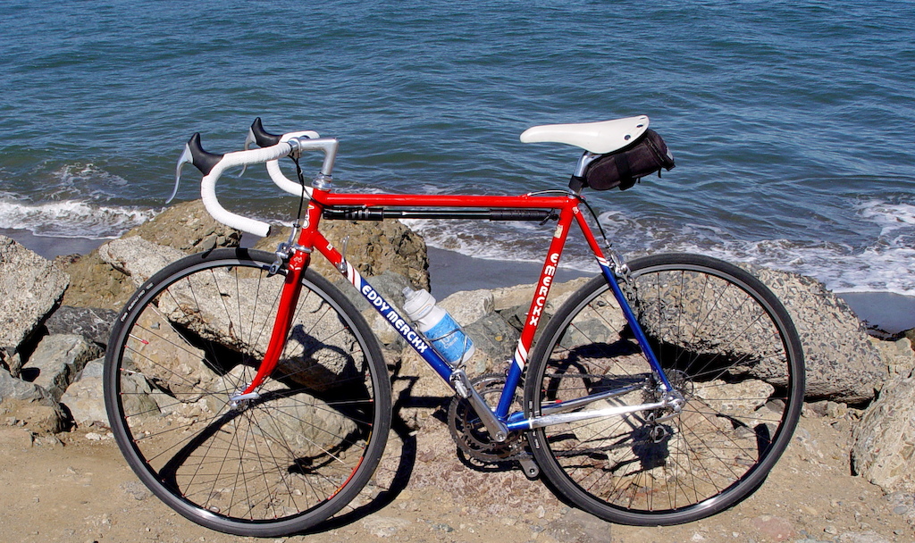Merckx Corsa Extra late 80's kept it vintage with downntube shifting.
