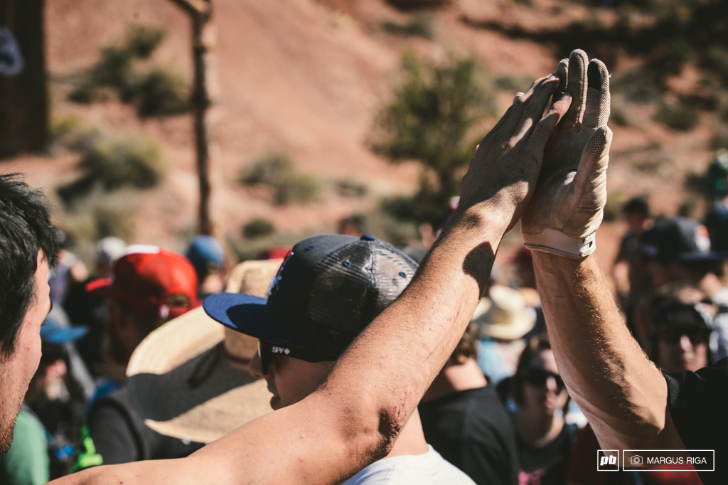 Chubey getting a VERY well-deserved high five after nailing the Gee gap. Actually after seeing the amount of work he did on it to make it rideable we will now call it the Chubey gap.