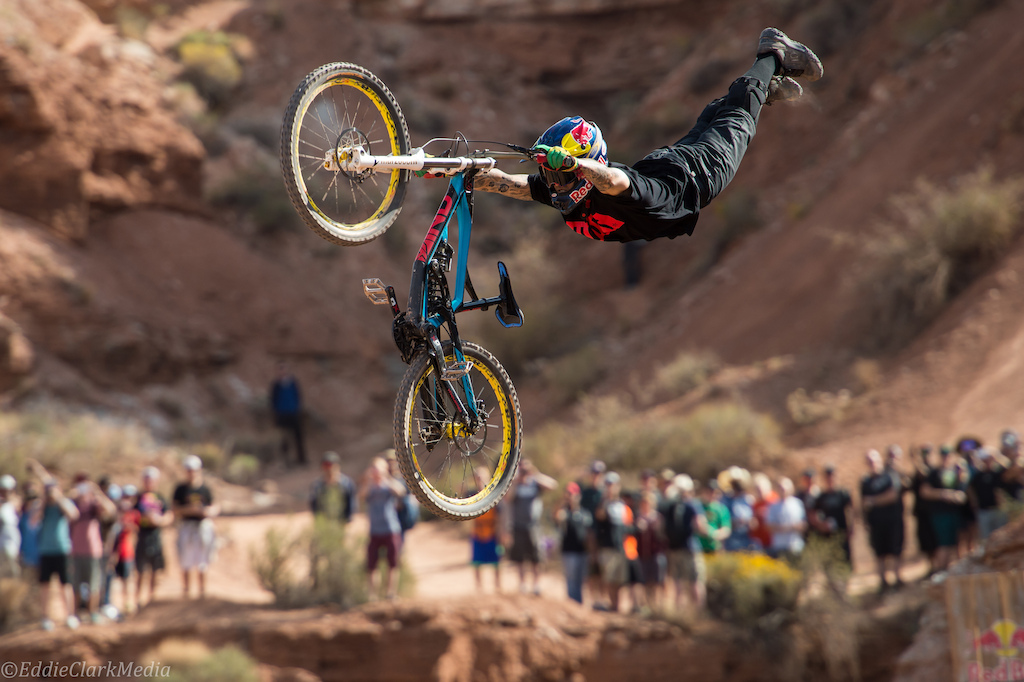 Andrew Lacondeguy throws a huge superman in the 2013 Red Bull Rampage finals.