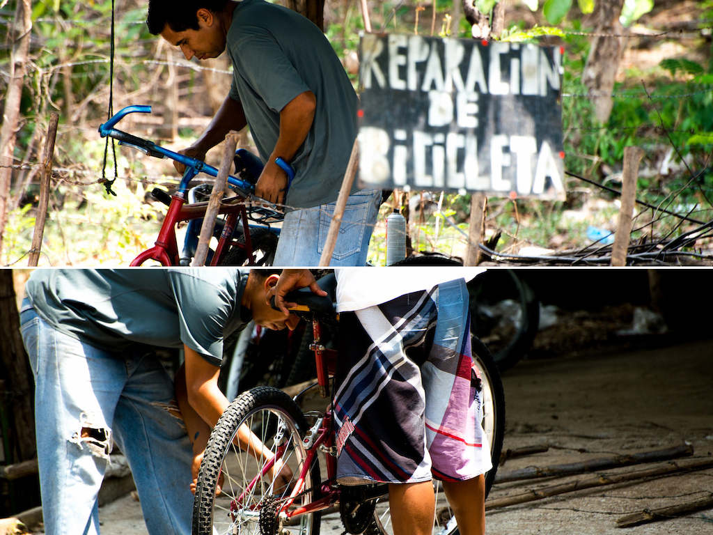 Roadside bike repair shop.