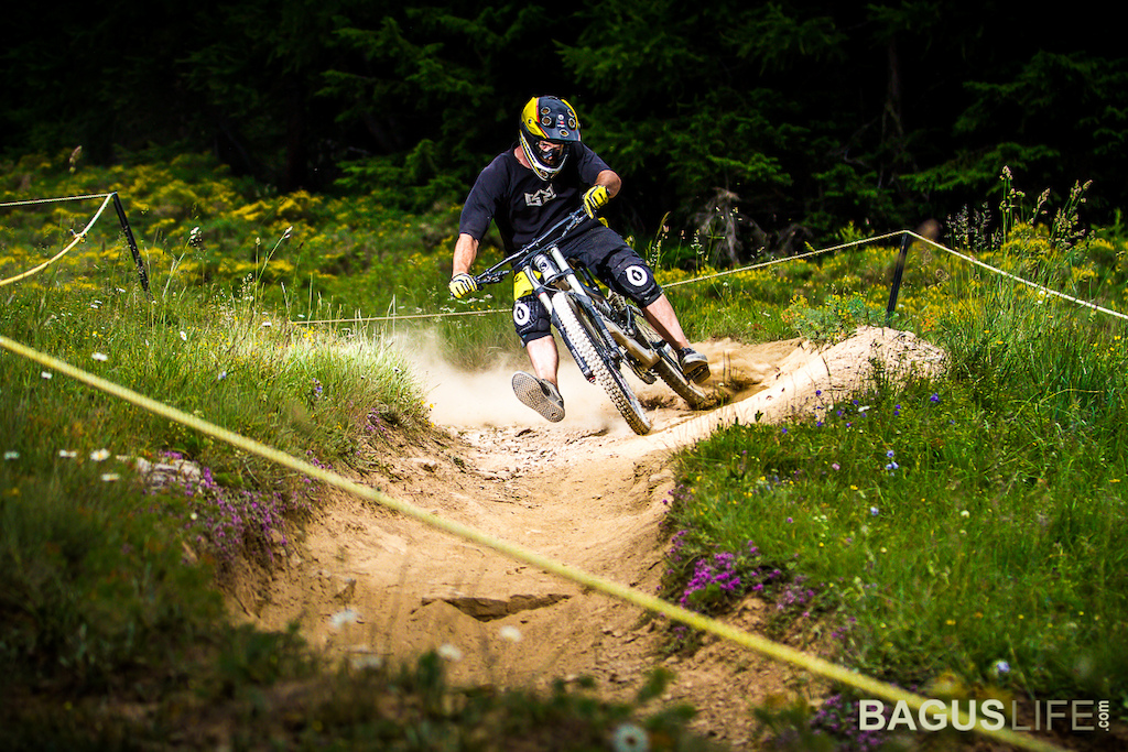 Diego destroying a berm at crans montana bikepark