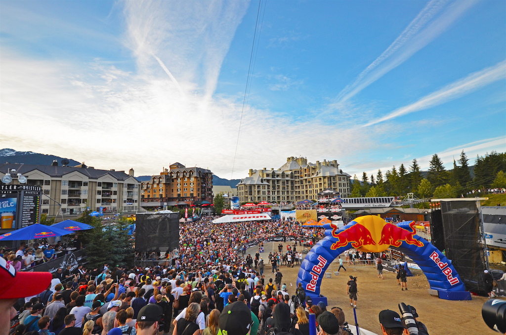 A jammed packed village during Crankworx