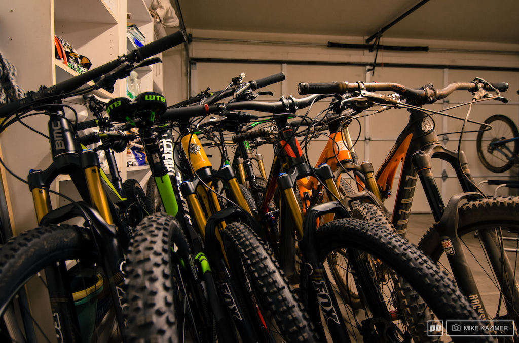 Garage full of mountain bikes