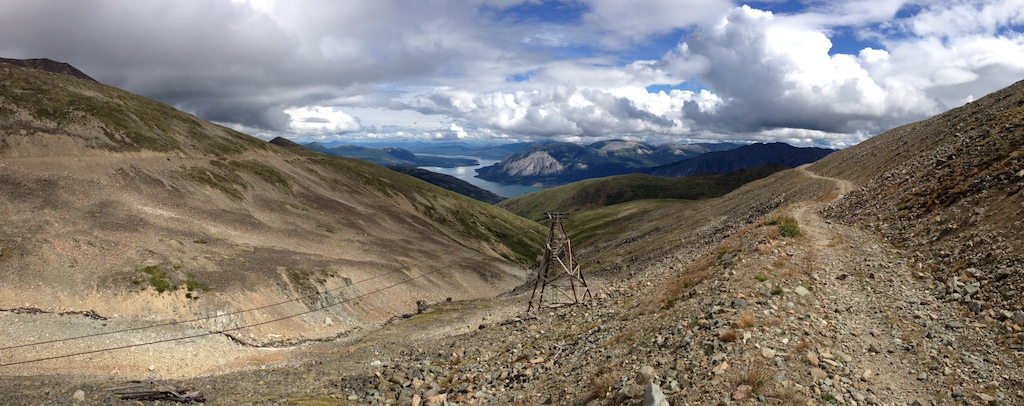 August 2013 Yukon Trip - Mountain Hero Trail near Carcross. Old silver mining infrastructure in the alpine near the trail. A gravity tram takes the silver ore from the mine site down to the lake to be loaded onto boats.