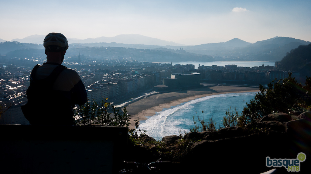 Looking down over San Sebastian at the end of a long day of singletrack.