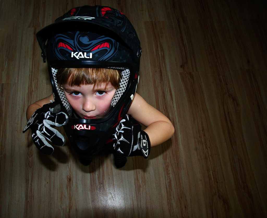 My little brother trying my helmet.... :) i think he's going to be another rider in family :D