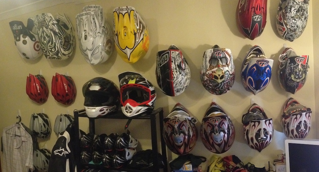 Helmuts from years in cycling and dirt biking
