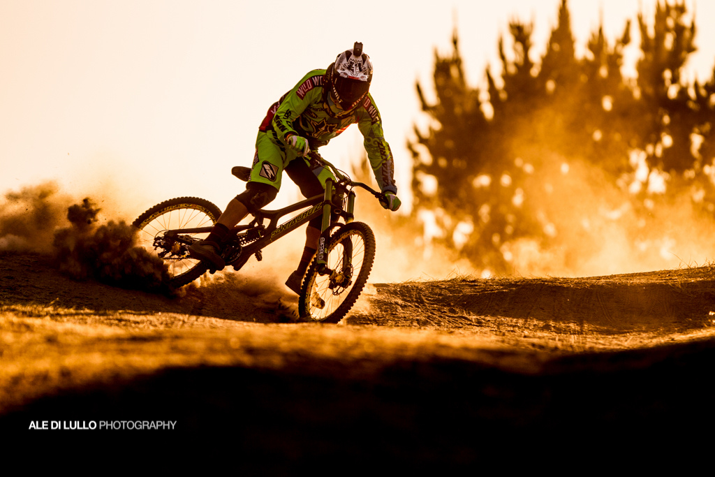 CG smashing California dust at full speed during his very first ride and test on DVO suspensions.