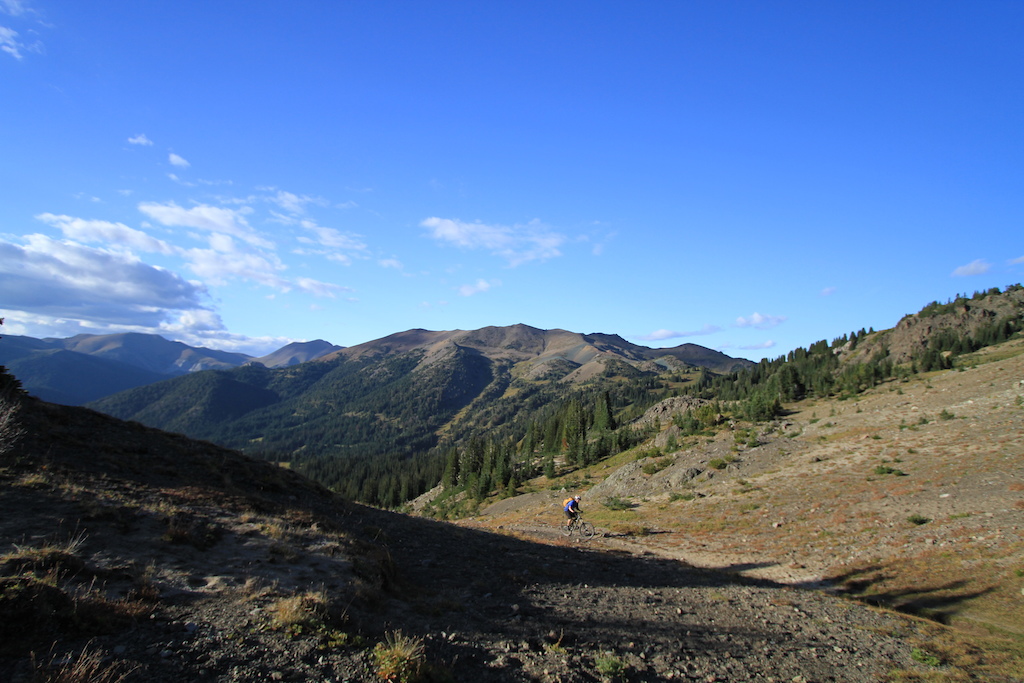 September 2013 - Taylor Creek, Eldorado Pass, High trail, Windy Pass, Spruce Peak, Ridge Trail and Lick Pass, 9 hours ride and hike-a-bike in the Chilcotins

- Lick Pass with Spruce Peak in the background, only 4000ft of great descending back to camp to finish the day off