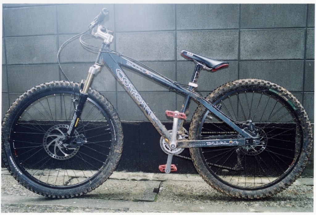 the 2002 DH hard tail. "long travel" 100mm fork. I broke the down tube at a skate park and had to replace it.