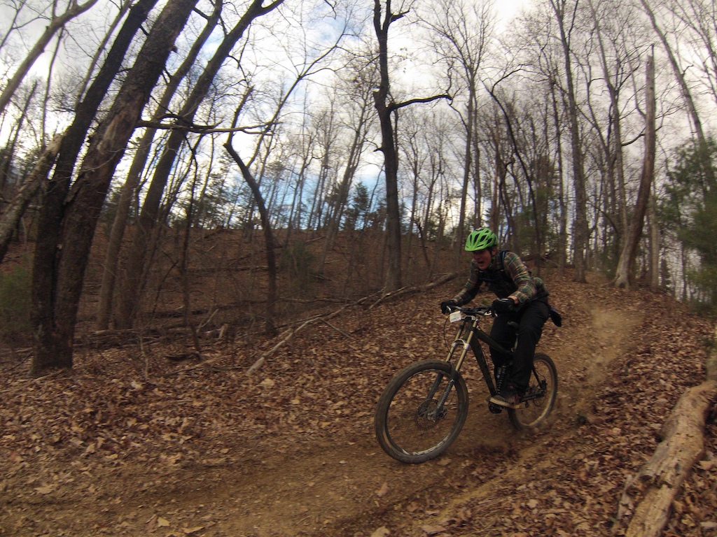 Back wheel fell in a rut going at quite a good clip. Its unfortunate you can't see the insane steepness here.