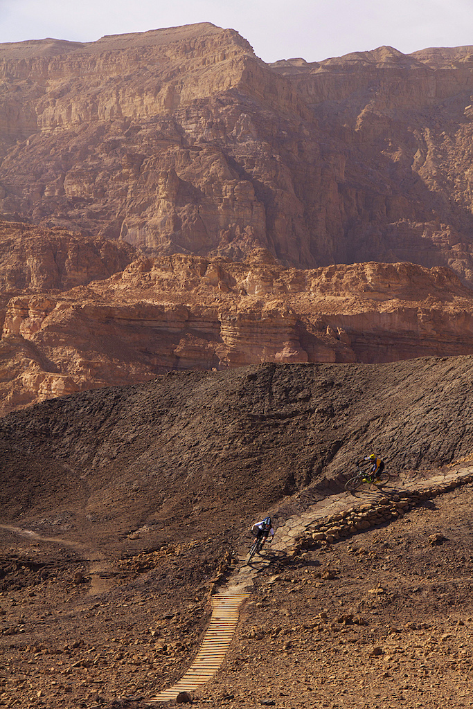 The singletrack in Timna Park was built meticulously by hand. No machines have been here - all of the tools to construct these berms and materials to make the build stick were carted in by foot and hand. Mike Hopkins Photo