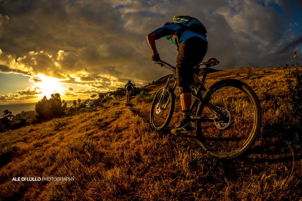 just the perfect situation: single track on the pacific ocean at sunset.